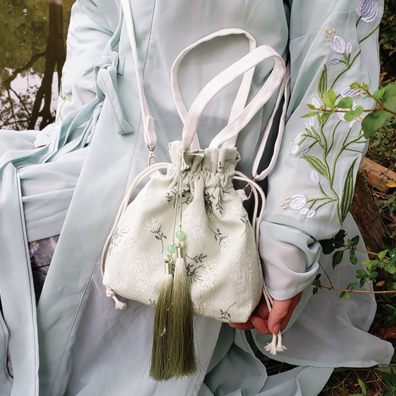 Buddha Stones Canvas draagtas met witte bloemen en groene bladeren, Schoudertas (crossbody), Schoudertas, Handtas - image 10