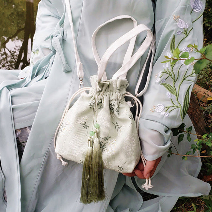 Buddha Stones Canvas draagtas met witte bloemen en groene bladeren, Schoudertas (crossbody), Schoudertas, Handtas - image 10