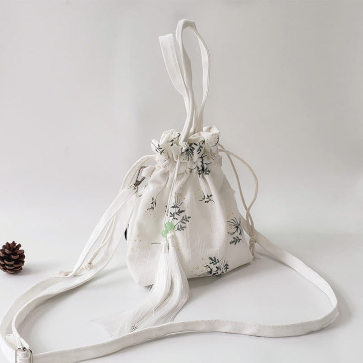 Buddha Stones Canvas draagtas met witte bloemen en groene bladeren, Schoudertas (crossbody), Schoudertas, Handtas - image 15