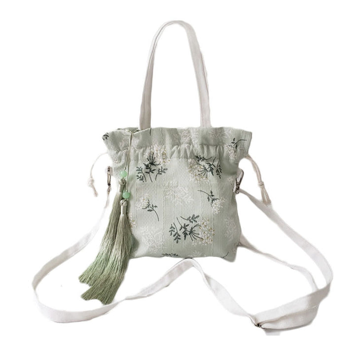 Buddha Stones Canvas draagtas met witte bloemen en groene bladeren, Schoudertas (crossbody), Schoudertas, Handtas - image 17