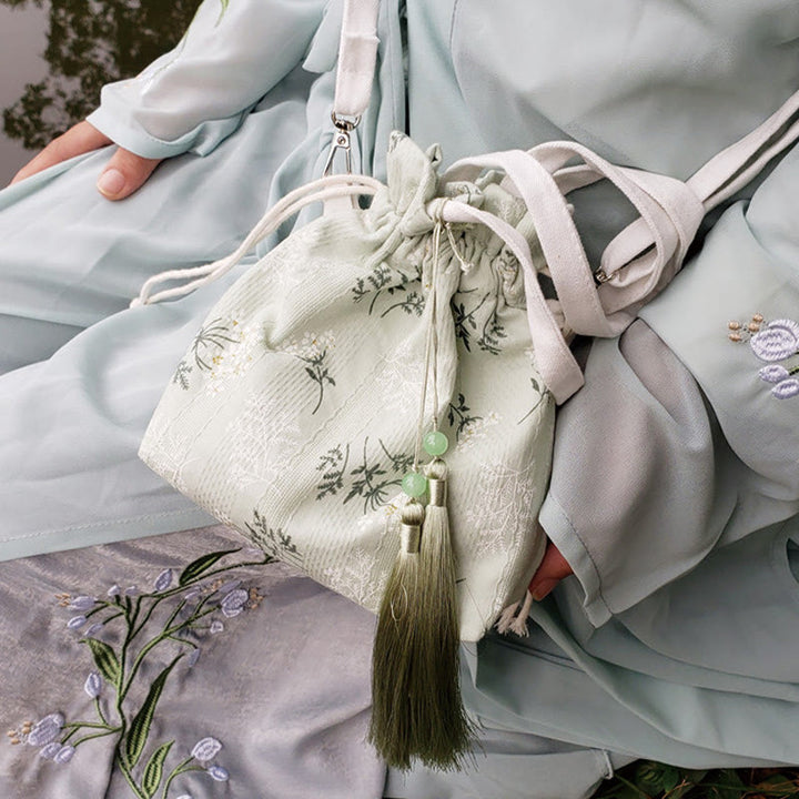 Buddha Stones Canvas draagtas met witte bloemen en groene bladeren, Schoudertas (crossbody), Schoudertas, Handtas - image 11