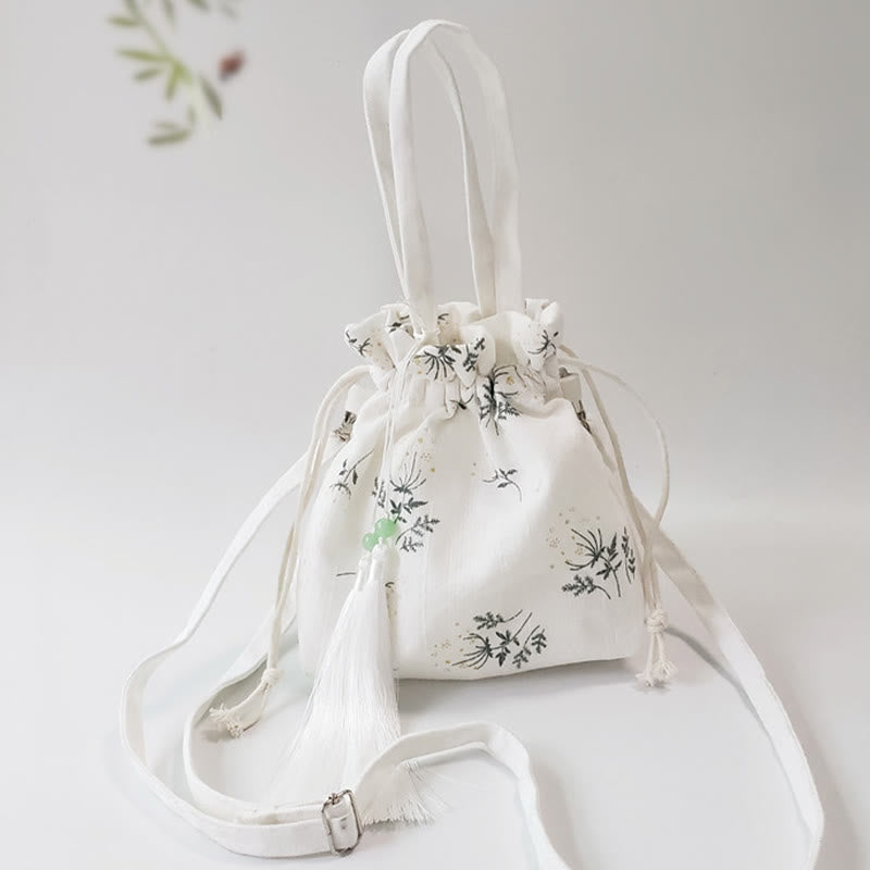 Buddha Stones Canvas draagtas met witte bloemen en groene bladeren, Schoudertas (crossbody), Schoudertas, Handtas - image 14