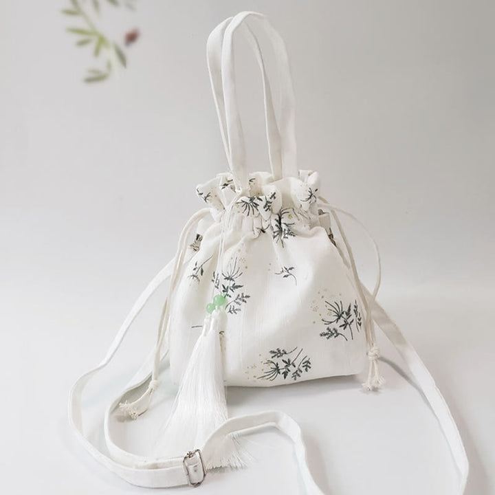 Buddha Stones Canvas draagtas met witte bloemen en groene bladeren, Schoudertas (crossbody), Schoudertas, Handtas - image 14