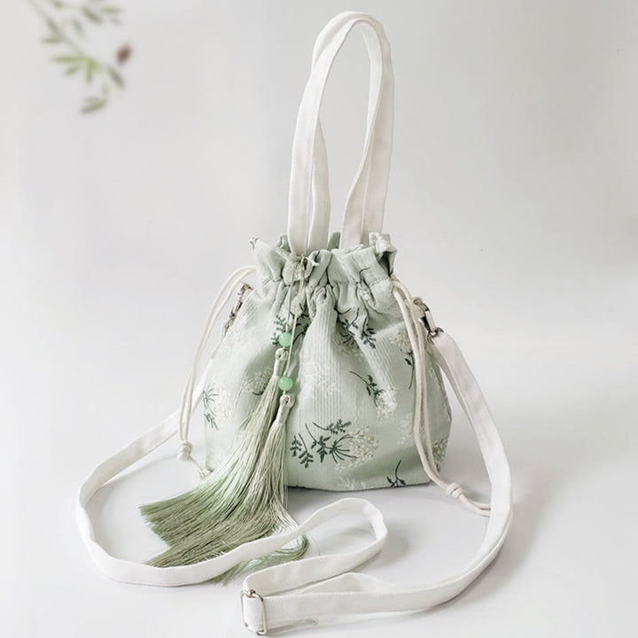 Buddha Stones Canvas draagtas met witte bloemen en groene bladeren, Schoudertas (crossbody), Schoudertas, Handtas - image 7