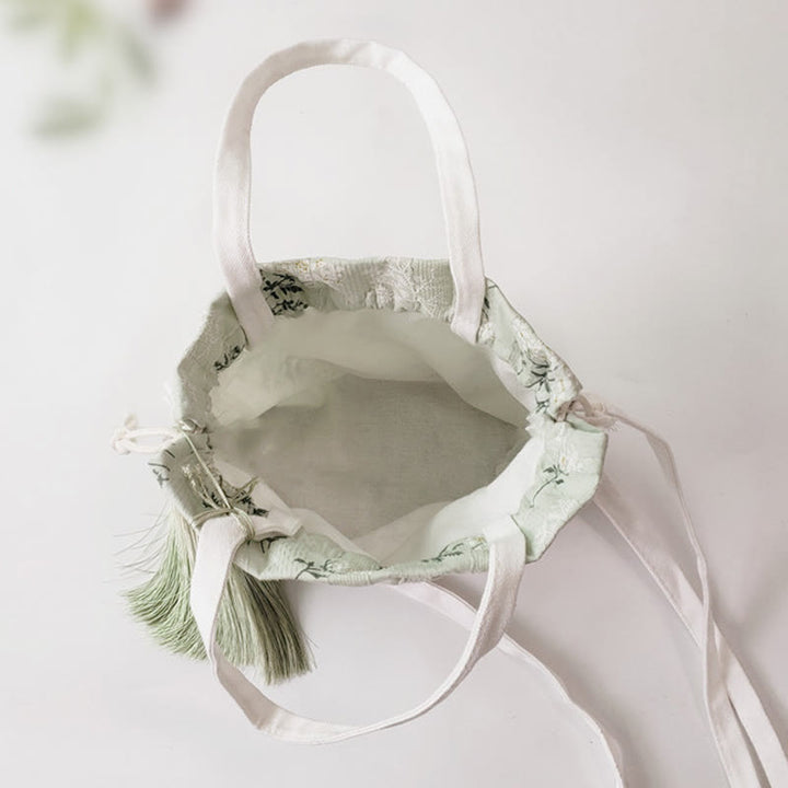 Buddha Stones Canvas draagtas met witte bloemen en groene bladeren, Schoudertas (crossbody), Schoudertas, Handtas - image 2