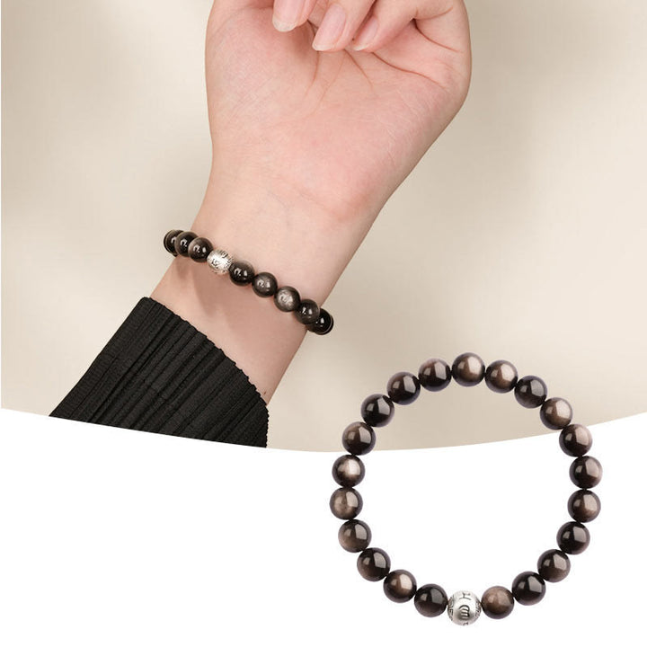 Buddha Stones Natuurlijke zilverglans obsidiaan Om Mani Padme Hum Armband - 8mm - image 8