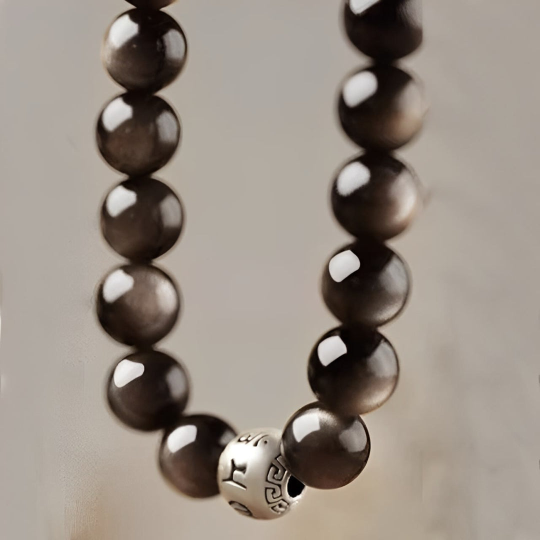 Buddha Stones Natuurlijke zilverglans obsidiaan Om Mani Padme Hum Armband - image 17