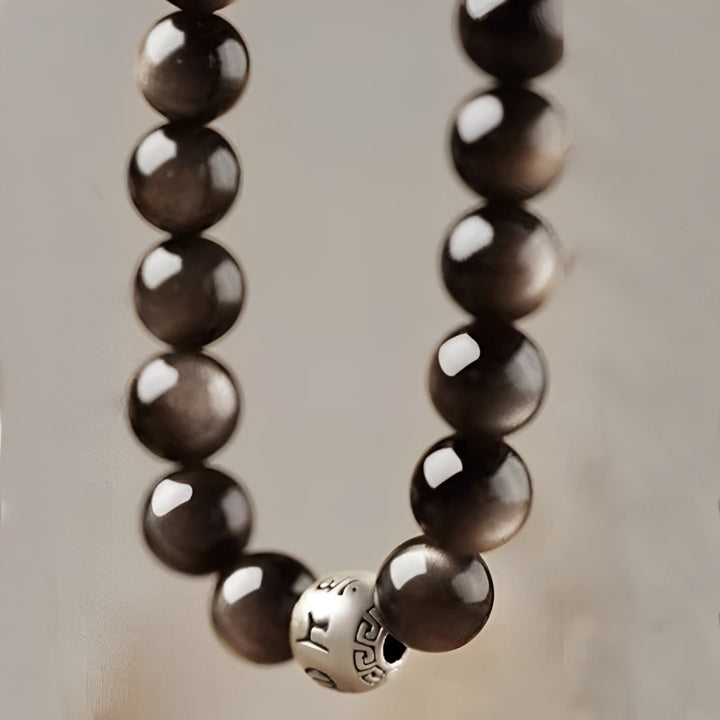 Buddha Stones Natuurlijke zilverglans obsidiaan Om Mani Padme Hum Armband - image 17