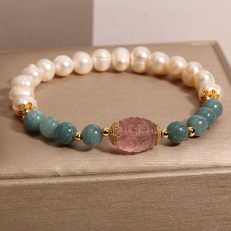 Buddha Stones Parel Jade Aardbeikwarts Armband - image 1