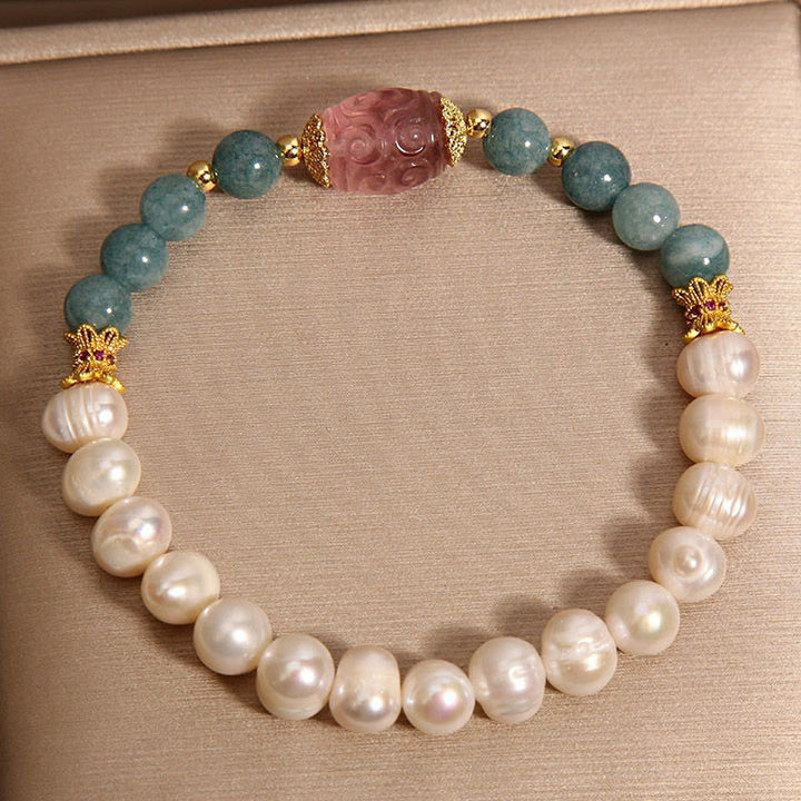 Buddha Stones Parel Jade Aardbeikwarts Armband - image 2
