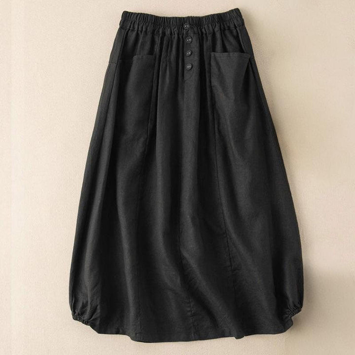 Buddha Stones Zomerrok voor dames met effen kleur, knoopsluiting, elastische Taille , Lengte 7-8 en Zakken. - Zwart - US16, UK/AU20, EU48 (5XL) - image 5