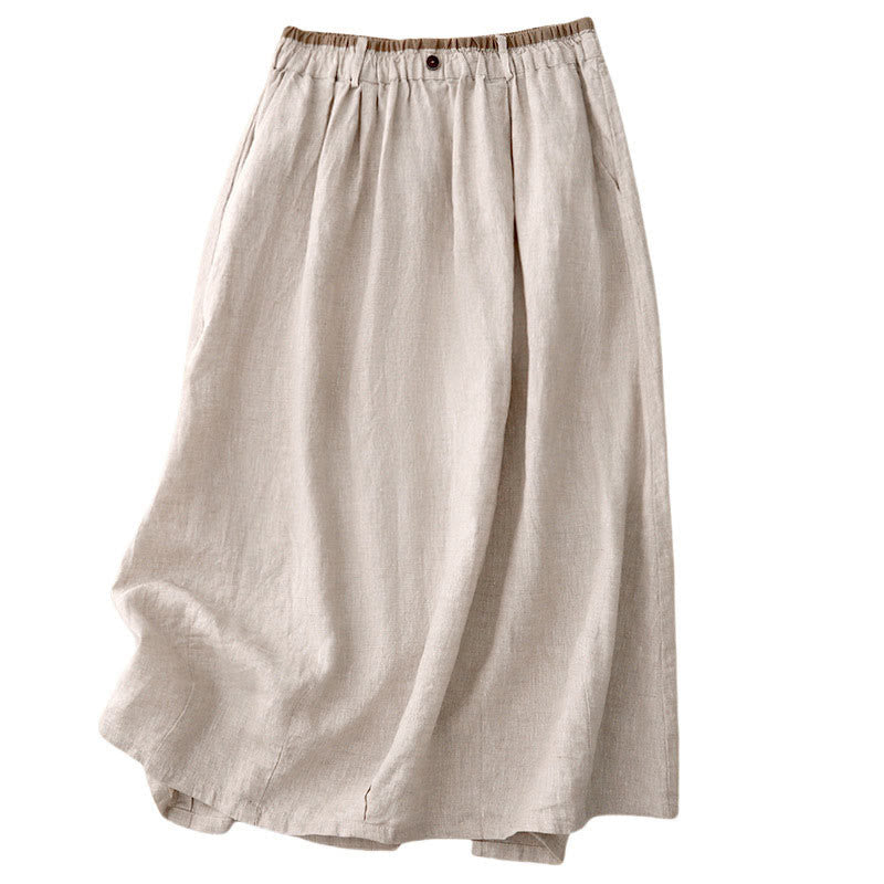 Buddha Stones Vintage casual, effen damesrok van katoen/linnen met zijsplit, elastische Taille en Zakken. - image 8