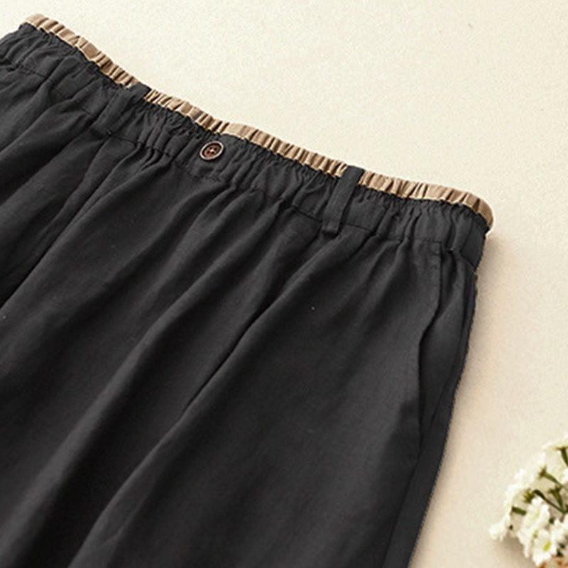 Buddha Stones Vintage casual, effen damesrok van katoen/linnen met zijsplit, elastische Taille en Zakken. - image 10