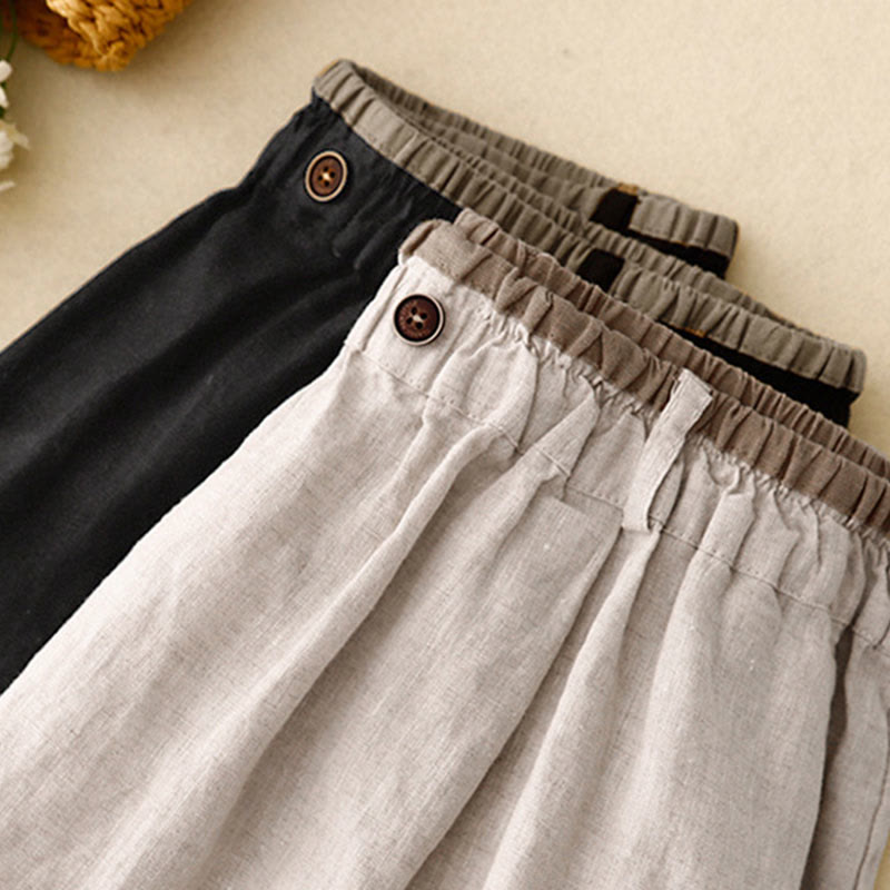 Buddha Stones Vintage casual, effen damesrok van katoen/linnen met zijsplit, elastische Taille en Zakken. - image 17