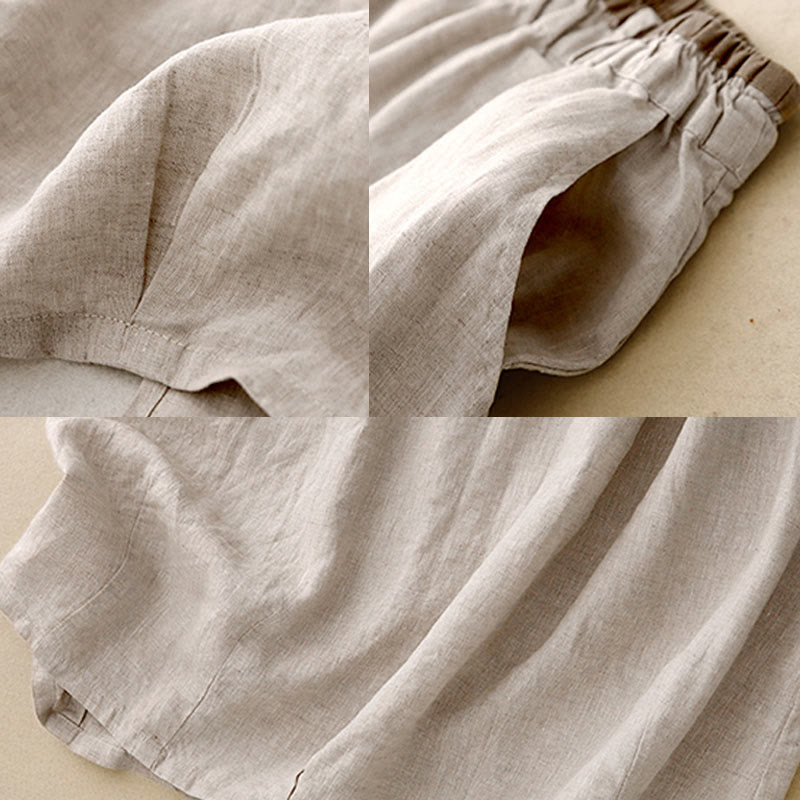 Buddha Stones Vintage casual, effen damesrok van katoen/linnen met zijsplit, elastische Taille en Zakken. - image 7