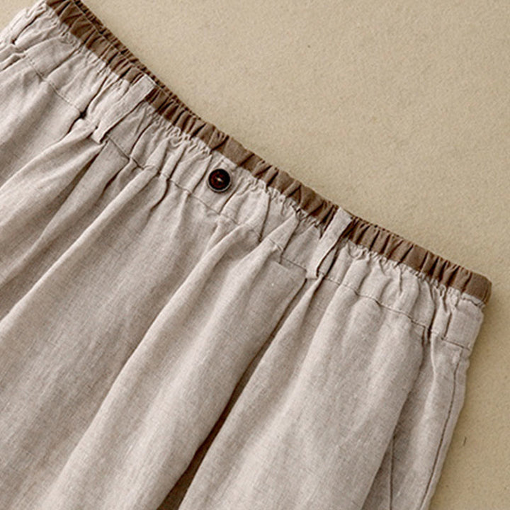 Buddha Stones Vintage casual, effen damesrok van katoen/linnen met zijsplit, elastische Taille en Zakken. - image 2