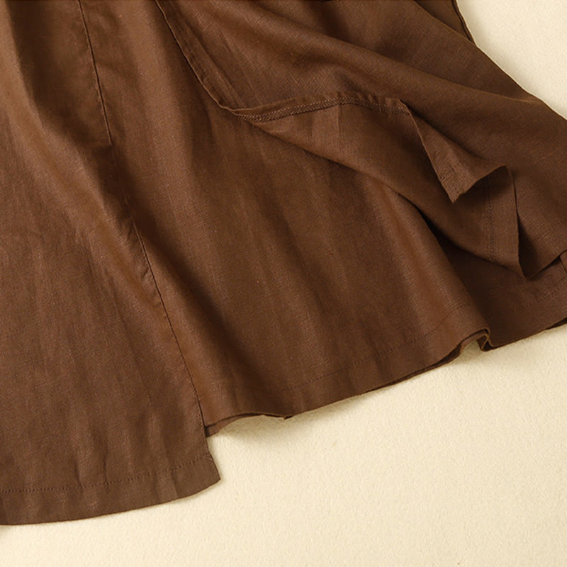 Buddha Stones Vintage zomerse asymmetrische katoenen linnen rok met hoge Taille en Zakken voor dames. - image 1