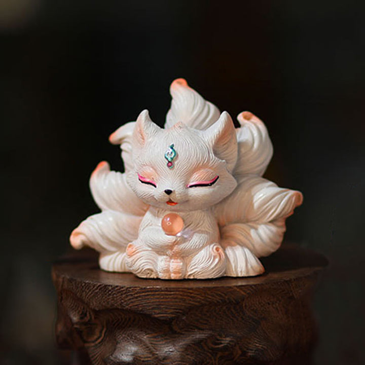 Buddha Stones Miniatuur negenstaartvos geluksdecoratie van hars voor op je bureau - image 3