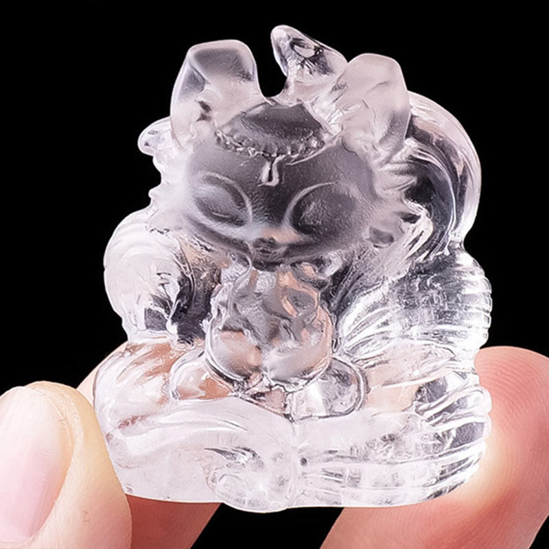 Buddha Stones Natuurlijke witte kristallen mini-afbeelding van een negenstaartvos, gesneden voor helende doeleinden, woondecoratie. - Wit kristal 3*3,8 cm - image 0