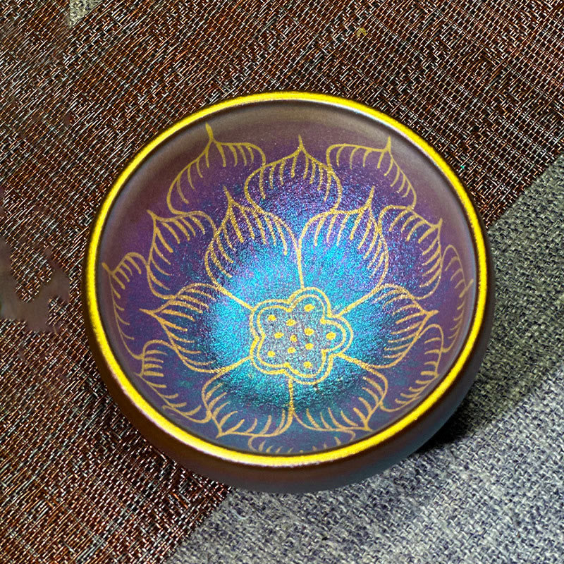 Buddha Stones Handgemaakte Chinese Jianzhan theekop van keramiek met lotusbloemmotief, Kung Fu Theekopje , 150 ml - Blauwpaarse lotus 9cm*6cm*150ml - Zonder geschenkverpakking - image 0