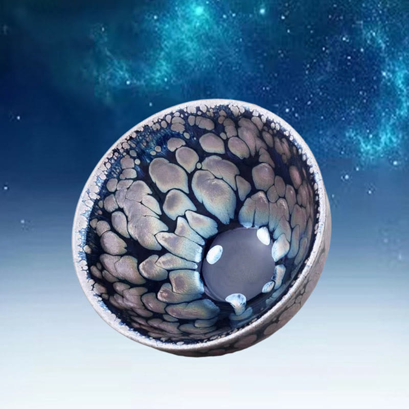 Buddha Stones Handgemaakte Chinese Jianzhan paarse en blauwe keramische theekop met stippen, Tenmoku Kung Fu Theekopje, 150 ml - 9 cm * 5,8 cm * 150 ml - image 0