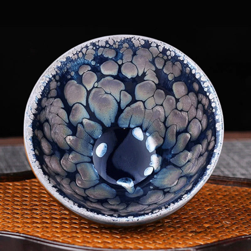 Buddha Stones Handgemaakte Chinese Jianzhan paarse en blauwe keramische theekop met stippen, Tenmoku Kung Fu Theekopje, 150 ml - image 1