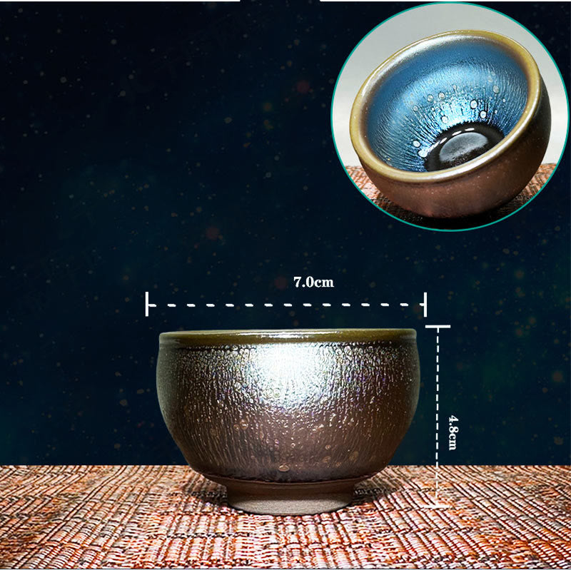 Buddha Stones Handgemaakte Chinese keramische theekop met Jianzhan oliedruppelpatroon, Tenmoku Kung Fu Theekopje, 150 ml - 7*4,8 cm*150 ml - image 1