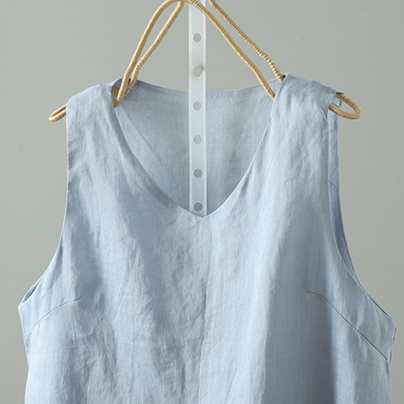 Buddha Stones Vintage effenkleurige Mouwloos damesvest met V-hals - image 1