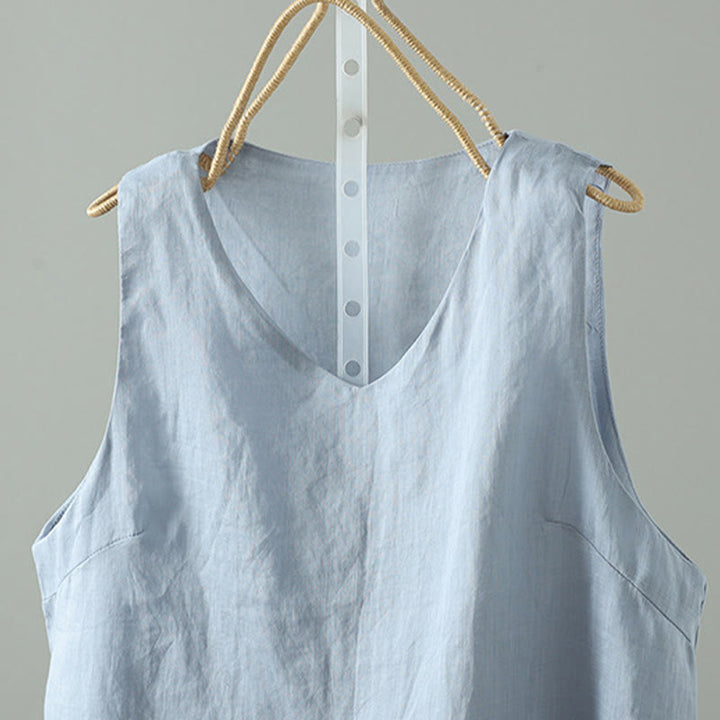 Buddha Stones Vintage effenkleurige Mouwloos damesvest met V-hals - image 1