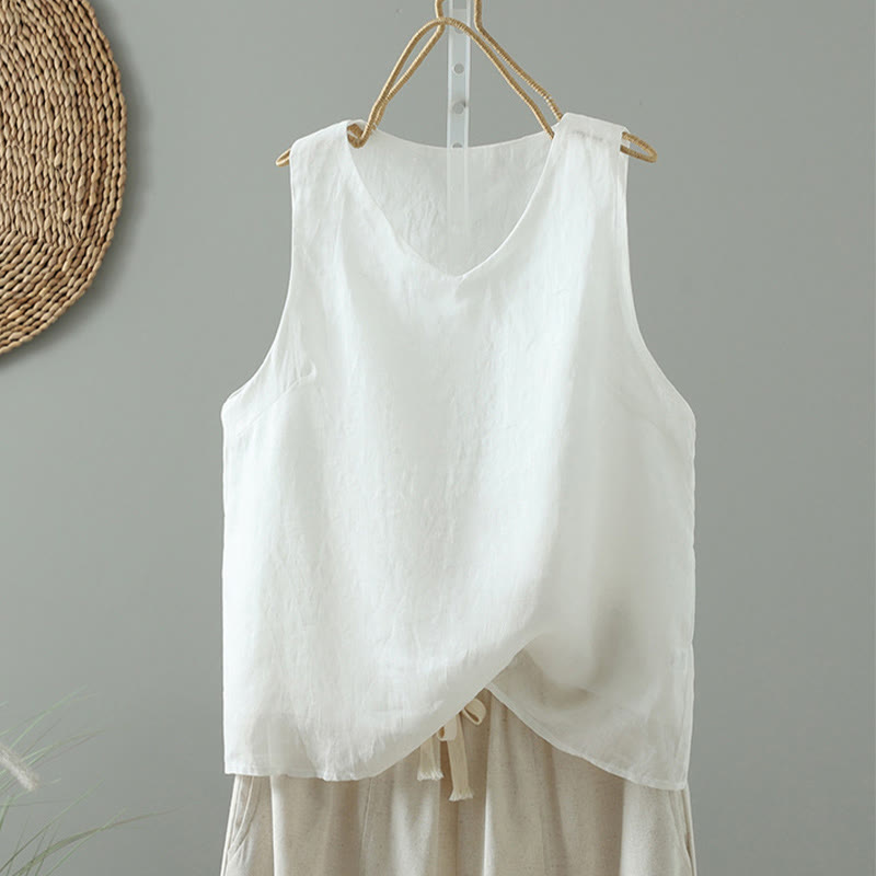Buddha Stones Vintage effenkleurige Mouwloos damesvest met V-hals - Wit - US8-10，UK/AU12-14，EU40-42 (2XL) - image 3