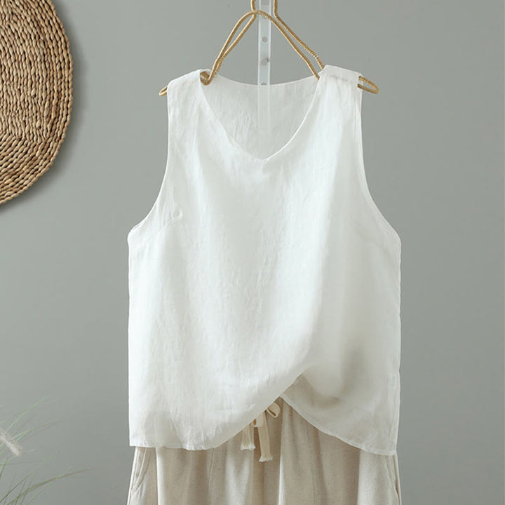 Buddha Stones Vintage effenkleurige Mouwloos damesvest met V-hals - Wit - US8-10，UK/AU12-14，EU40-42 (2XL) - image 3