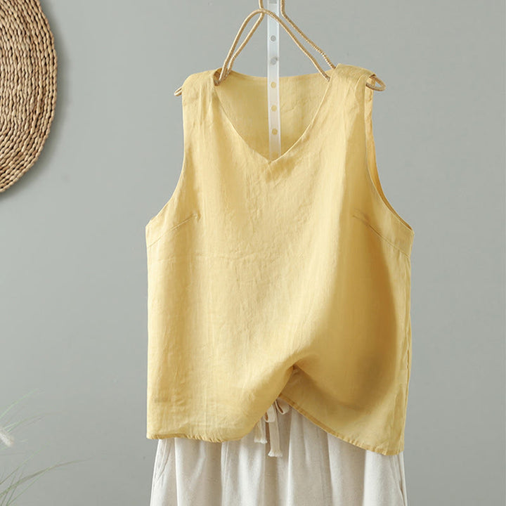 Buddha Stones Vintage effenkleurige Mouwloos damesvest met V-hals - Khaki - US8-10，UK/AU12-14，EU40-42 (2XL) - image 9