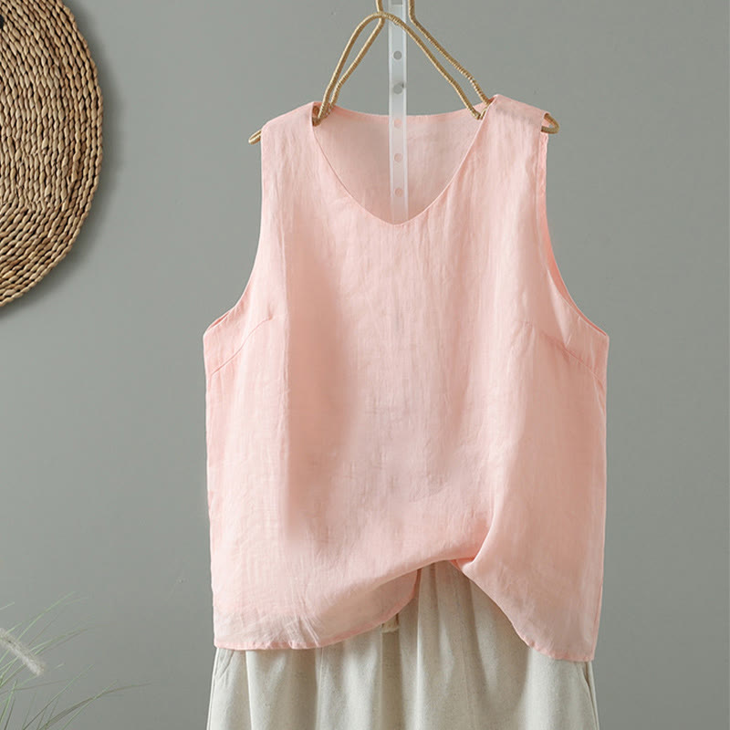Buddha Stones Vintage effenkleurige Mouwloos damesvest met V-hals - Roze - US8-10，UK/AU12-14，EU40-42 (2XL) - image 4