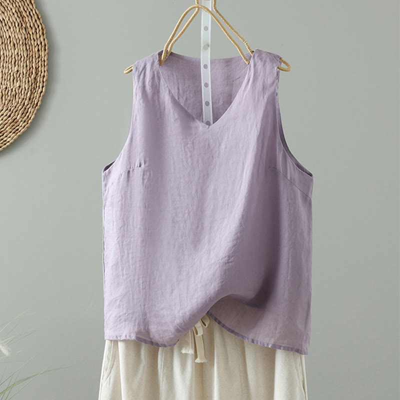 Buddha Stones Vintage effenkleurige Mouwloos damesvest met V-hals - Pruim - US8-10，UK/AU12-14，EU40-42 (2XL) - image 12