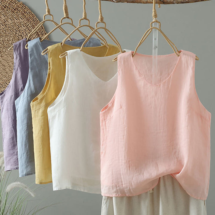 Buddha Stones Vintage effenkleurige Mouwloos damesvest met V-hals - image 17