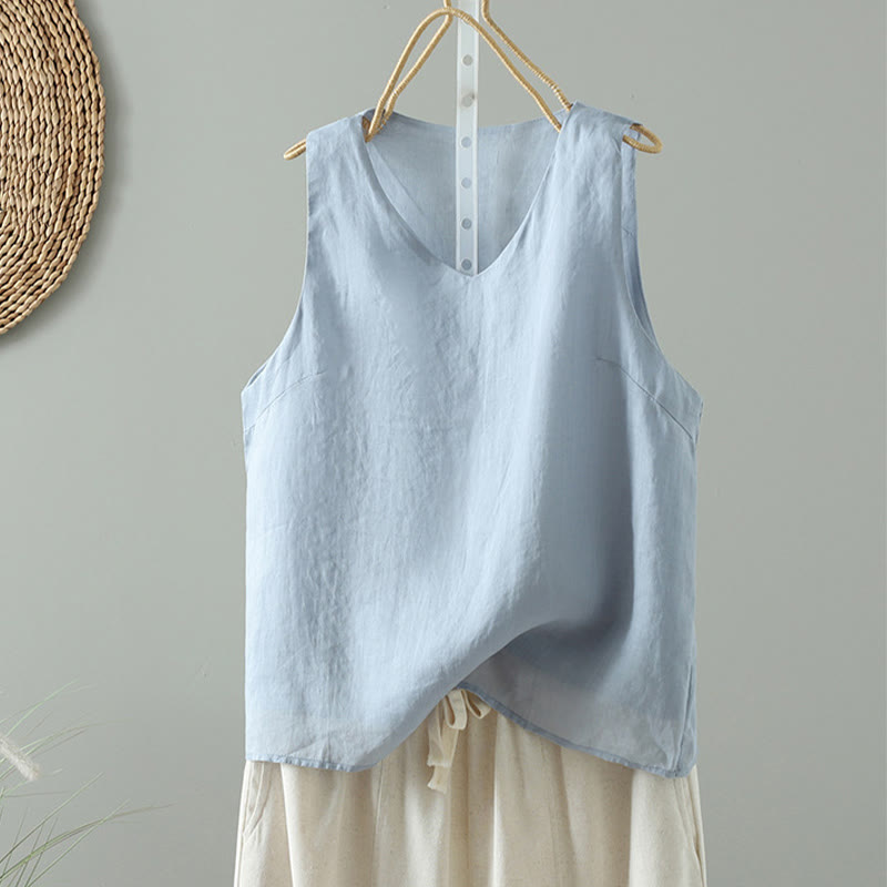 Buddha Stones Vintage effenkleurige Mouwloos damesvest met V-hals - Lichtblauw - US8-10，UK/AU12-14，EU40-42 (2XL) - image 0