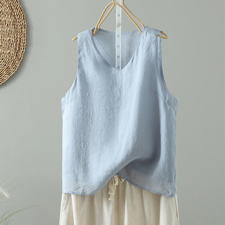Buddha Stones Vintage effenkleurige Mouwloos damesvest met V-hals - Lichtblauw - US8-10，UK/AU12-14，EU40-42 (2XL) - image 0