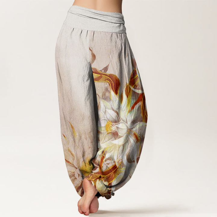 Buddha Stones Dames harembroek met elastische Taille en print van katoenen Epiphyllum-bloemen. - image 5