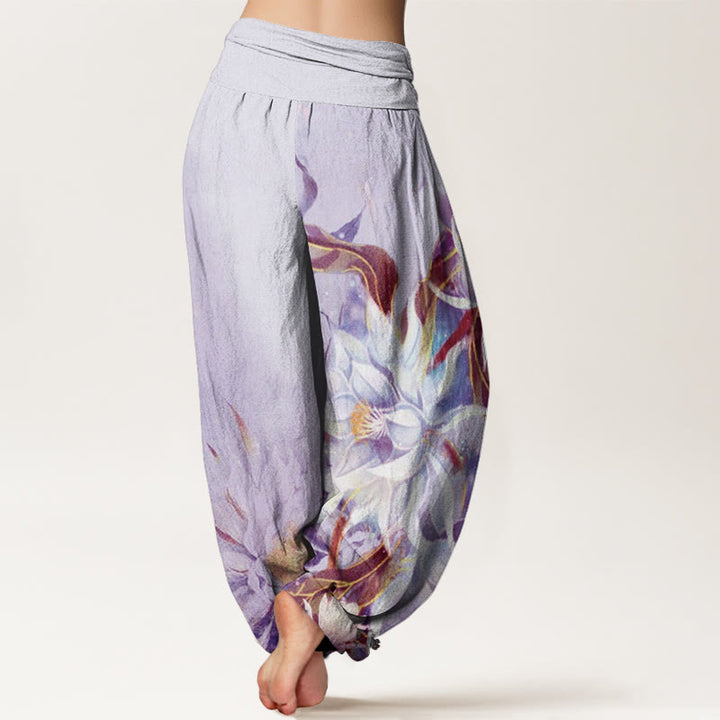 Buddha Stones Dames harembroek met elastische Taille en print van katoenen Epiphyllum-bloemen. - image 8