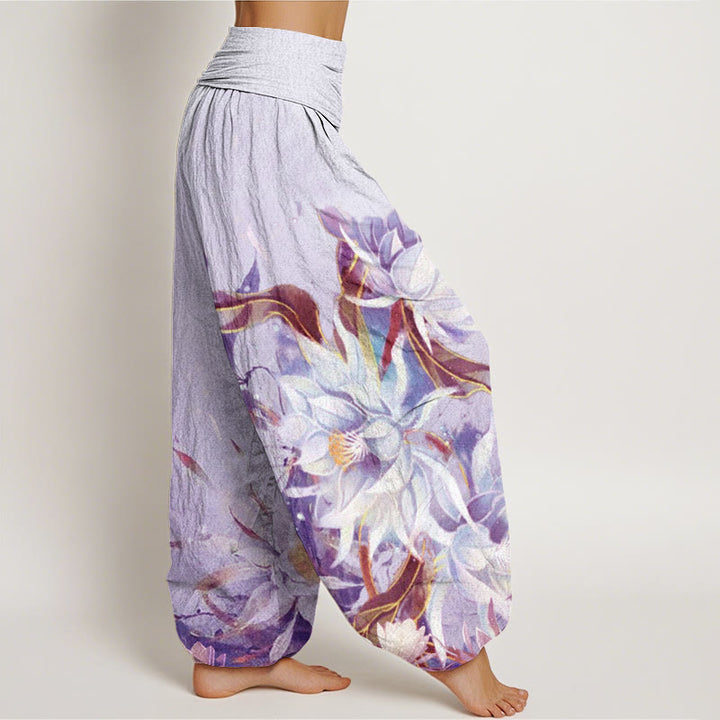 Buddha Stones Dames harembroek met elastische Taille en print van katoenen Epiphyllum-bloemen. - image 9