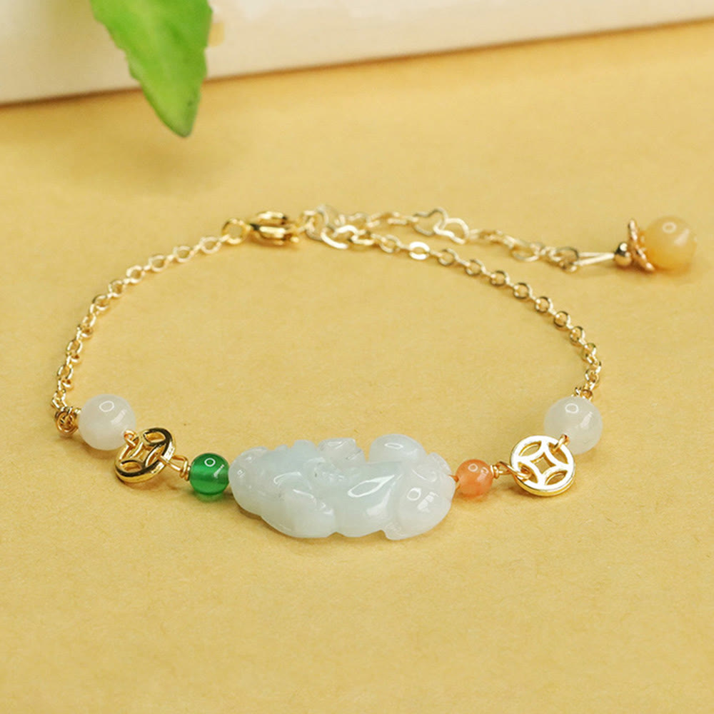 Buddha Stones Armband met geluksmunten van natuurlijk jade en gesneden koper. - image 4