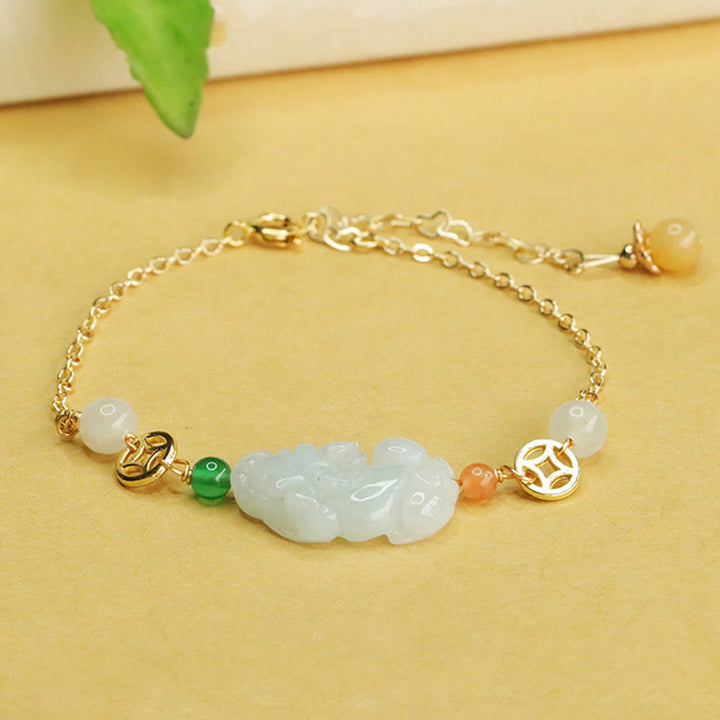 Buddha Stones Armband met geluksmunten van natuurlijk jade en gesneden koper. - image 4