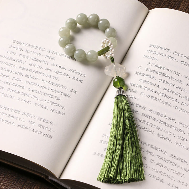 Buddha Stones Groene jade kralen, parels, welvaartskwastjes , Pols Mala - image 1