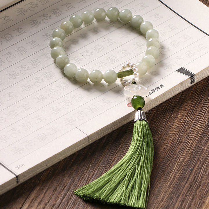Buddha Stones Groene jade kralen, parels, welvaartskwastjes , Pols Mala - Ongeveer 21 jade kralen - image 6
