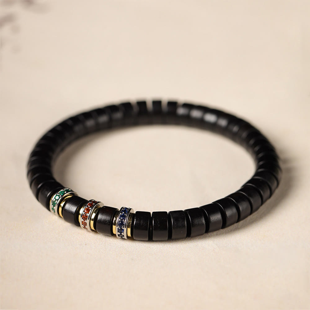 Buddha Stones Ebbenhouten armband met kleine bladeren, rood sandelhout en zirkoon, Armband - Ebbenhout (Polsomtrek 15-17 cm) - image 0