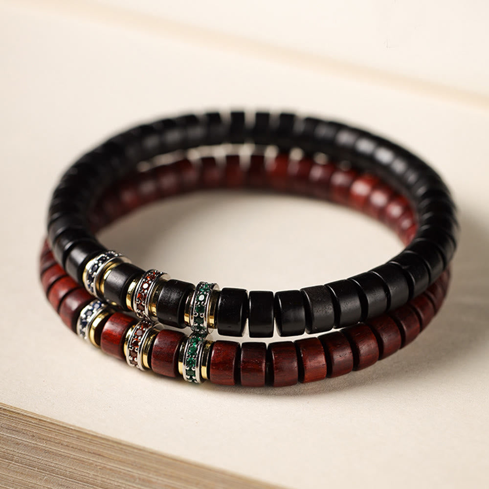Buddha Stones Ebbenhouten armband met kleine bladeren, rood sandelhout en zirkoon, Armband - image 1