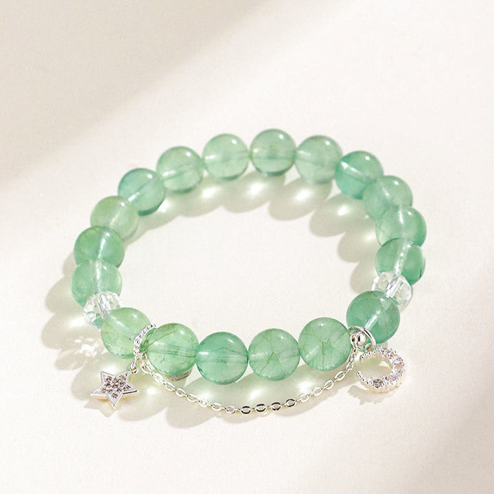 Buddha Stones Groene fluoriet kralen Maan Ster Armband - Groene fluoriet &amp; maan (Polsomtrek: 14-15 cm) - image 0
