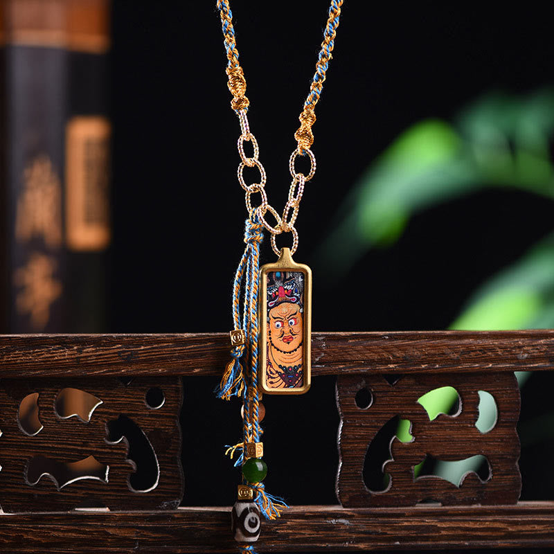 Buddha Stones Tibetaanse God van de Rijkdom Thangka Ketting van titaniumstaal - Gele God van de Rijkdom - image 0