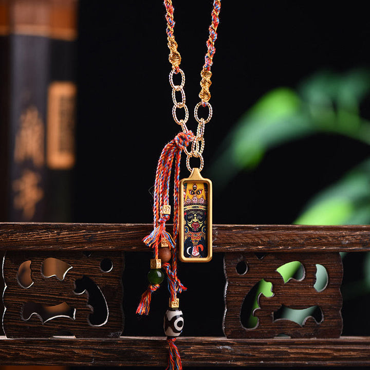 Buddha Stones Tibetaanse God van de Rijkdom Thangka Ketting van titaniumstaal - Zakiram, godin van de rijkdom. - image 8