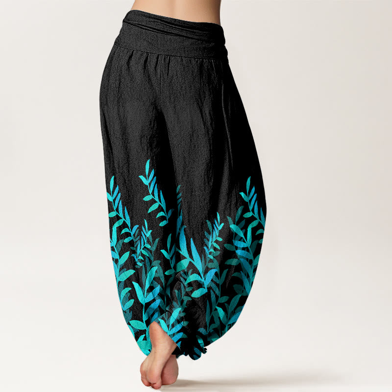 Buddha Stones Casual katoenen harembroek met bladerprint en elastische Taille voor dames - image 1